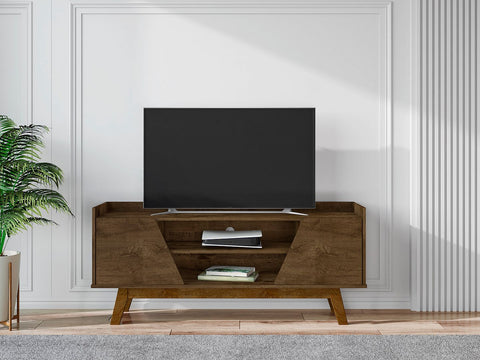 Manhattan Comfort Mid-Century Modern Marcus 53.14 TV Stand with Solid Wood Legs in  Rustic Brown-Modern Room Deco