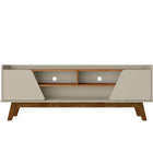 Manhattan Comfort Mid-Century Modern Marcus 62.99 TV Stand with Solid Wood Legs in Greige and Nature-Modern Room Deco