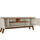 Manhattan Comfort Mid-Century Modern Marcus 62.99 TV Stand with Solid Wood Legs in Greige and Nature