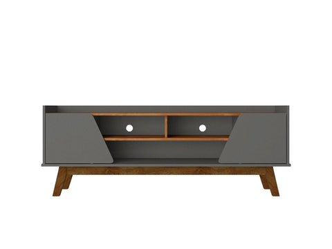Manhattan Comfort Mid-Century Modern Marcus 62.99 TV Stand with Solid Wood Legs in Grey and Nature-Modern Room Deco