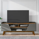 Manhattan Comfort Mid-Century Modern Marcus 62.99 TV Stand with Solid Wood Legs in Grey and Nature