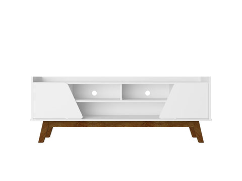 Manhattan Comfort Mid-Century Modern Marcus 62.99 TV Stand with Solid Wood Legs in White-Modern Room Deco