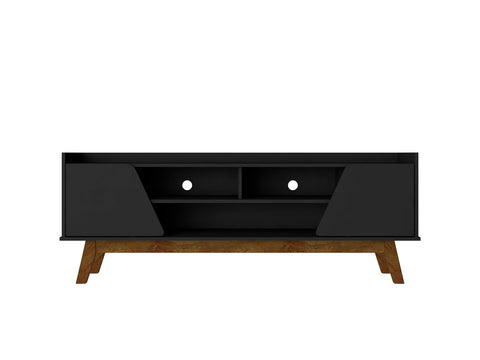 Manhattan Comfort Mid-Century Modern Marcus 62.99 TV Stand with Solid Wood Legs in  Matte Black-Modern Room Deco
