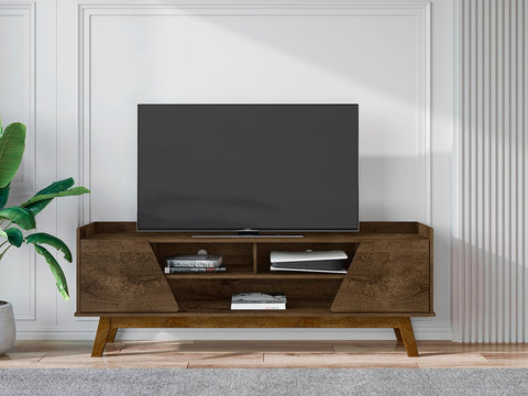 Manhattan Comfort Mid-Century Modern Marcus 62.99 TV Stand with Solid Wood Legs in  Rustic Brown-Modern Room Deco