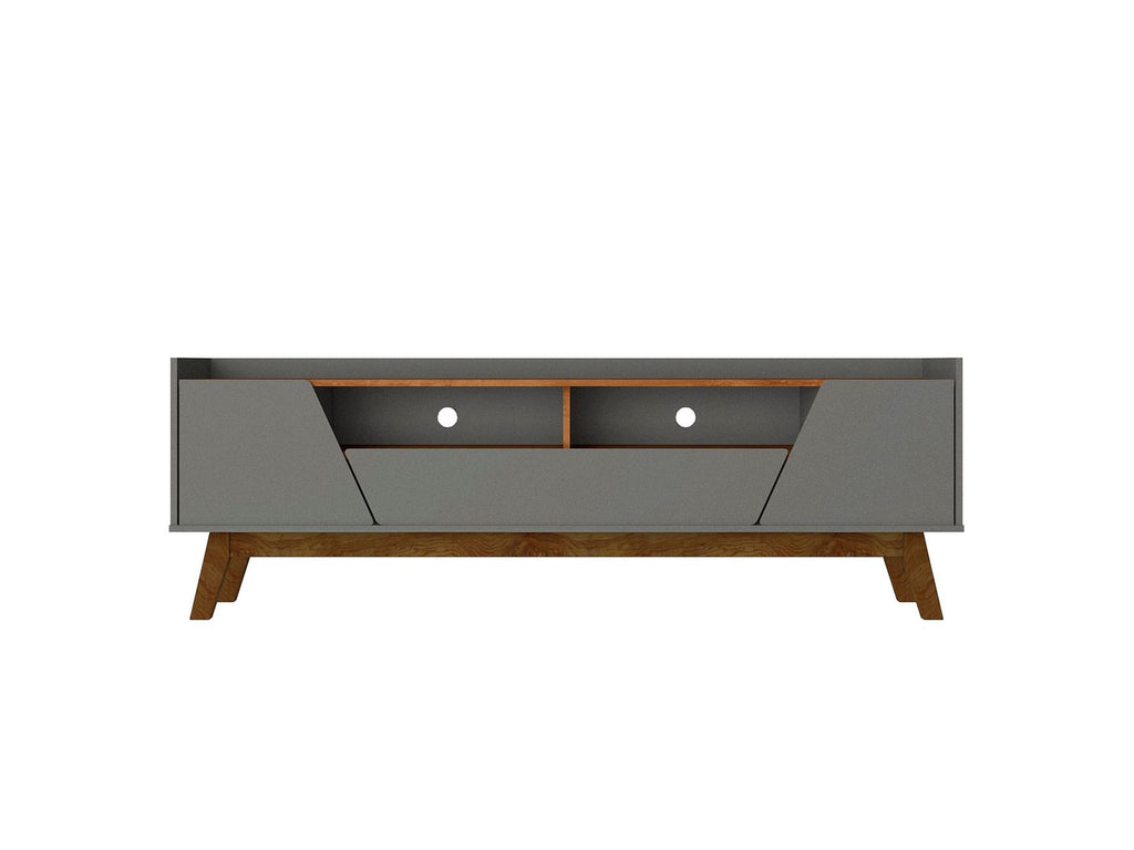 Manhattan Comfort Mid-Century Modern Marcus 70.86 TV Stand with Solid Wood Legs in Grey and Nature-Modern Room Deco