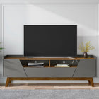 Manhattan Comfort Mid-Century Modern Marcus 70.86 TV Stand with Solid Wood Legs in Grey and Nature