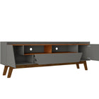 Manhattan Comfort Mid-Century Modern Marcus 70.86 TV Stand with Solid Wood Legs in Grey and Nature