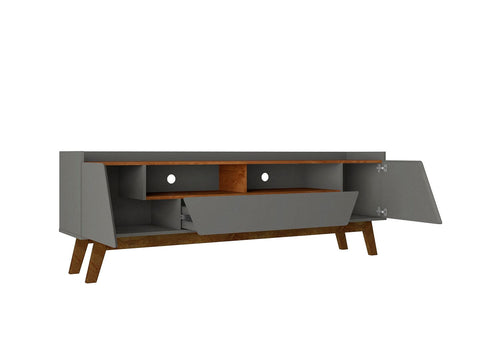 Manhattan Comfort Mid-Century Modern Marcus 70.86 TV Stand with Solid Wood Legs in Grey and Nature-Modern Room Deco