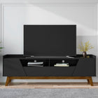 Manhattan Comfort Mid-Century Modern Marcus 70.86 TV Stand with Solid Wood Legs in  Matte Black