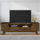 Manhattan Comfort Mid-Century Modern Marcus 70.86 TV Stand with Solid Wood Legs in  Rustic Brown
