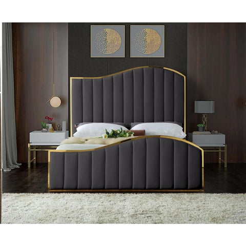Meridian Furniture Jolie Velvet Queen Bed - Grey - Bedroom Beds
