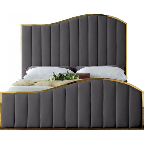 Meridian Furniture Jolie Velvet King Bed - Grey - Bedroom Beds