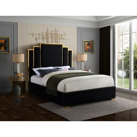 Meridian Furniture Hugo Velvet Queen Bed - Black - Bedroom Beds
