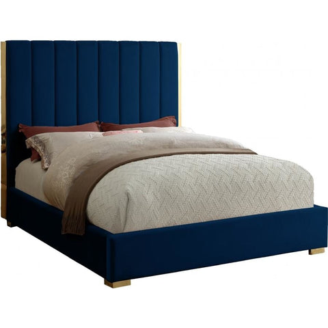 Meridian Furniture Becca Velvet King Bed - Navy - Bedroom Beds