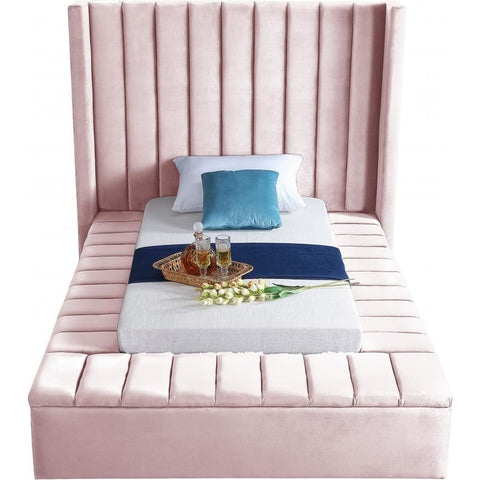 Meridian Furniture Kiki Velvet Twin Bed - Pink - Bedroom Beds
