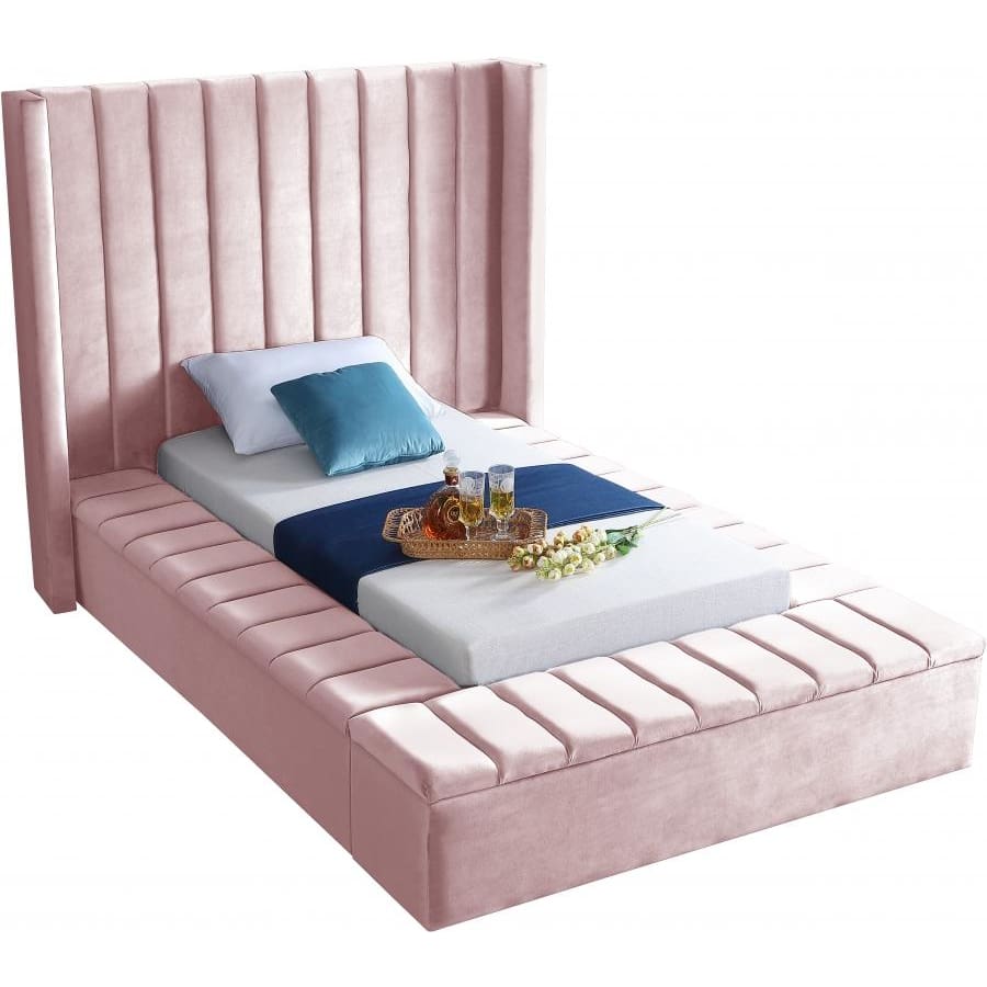 Meridian Furniture Kiki Velvet Twin Bed - Pink - Bedroom Beds