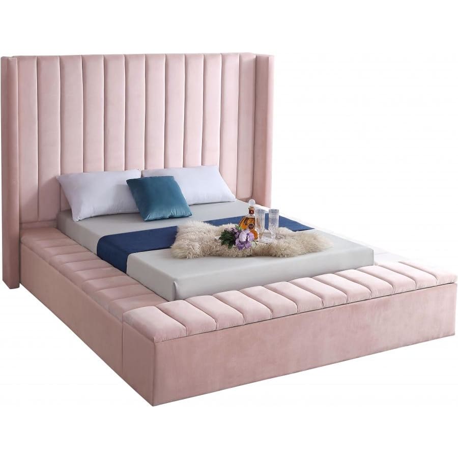 Meridian Furniture Kiki Velvet Full Bed - Pink - Bedroom Beds