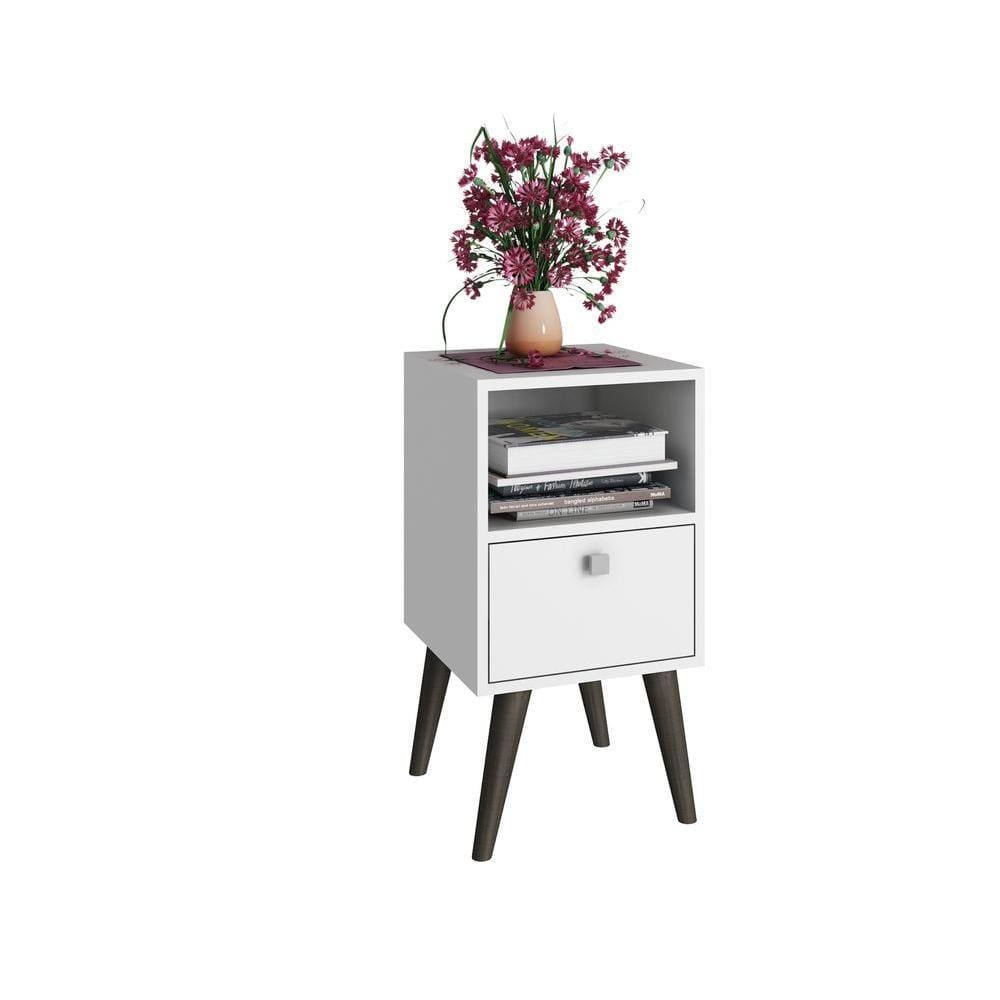 Accentuations by Manhattan Comfort Abisko Stylish Side Table with 1- Cubby and 1-Drawer - White - Other Tables