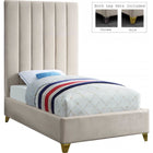 Meridian Furniture Via Velvet Twin Bed - Cream - Bedroom Beds