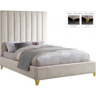 Meridian Furniture Via Velvet Queen Bed - Cream - Bedroom Beds