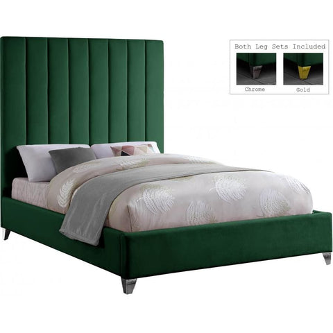 Meridian Furniture Via Velvet Queen Bed - Green - Bedroom Beds