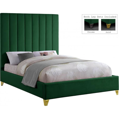 Meridian Furniture Via Velvet Queen Bed - Green - Bedroom Beds