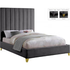 Meridian Furniture Via Velvet Queen Bed - Grey - Bedroom Beds