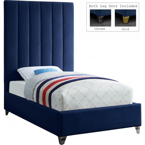 Meridian Furniture Via Velvet Twin Bed - Navy - Bedroom Beds