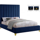 Meridian Furniture Via Velvet Queen Bed - Navy - Bedroom Beds