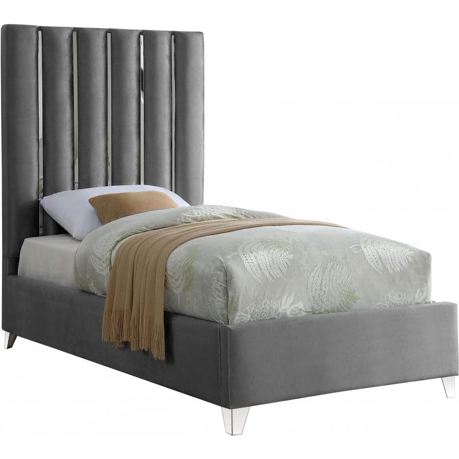 Meridian Furniture Enzo Velvet Twin Bed - Grey - Bedroom Beds