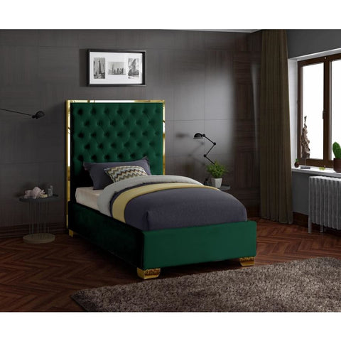 Meridian Furniture Lana Velvet Twin Bed - Green - Bedroom Beds
