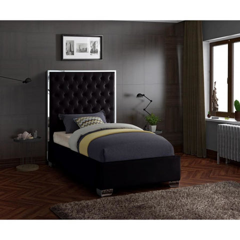 Meridian Furniture Lexi Velvet Twin Bed - Black - Bedroom Beds