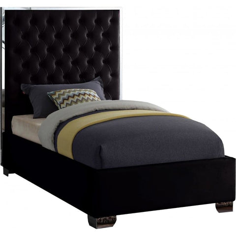 Meridian Furniture Lexi Velvet Twin Bed - Black - Bedroom Beds