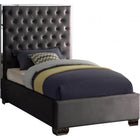 Meridian Furniture Lexi Velvet Twin Bed - Grey - Bedroom Beds