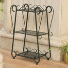 International Caravan Santa Fe Iron Nailhead 3-Tier Plant/Utility Shelf - Verdi Green - Outdoor Furniture