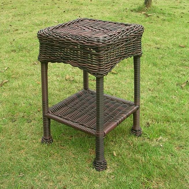 International Caravan Small PVC Resin Side Table - Antique Pecan - Outdoor Furniture