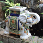 International Caravan Large Porcelain Elephant Stool - White Mix - Outdoor Furniture