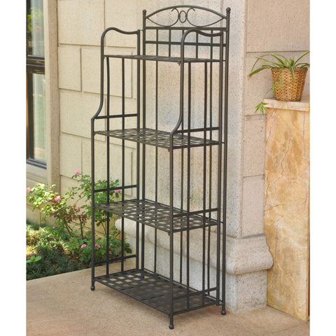 International Caravan Santa Fe Nailhead 4-Tier Bakers Rack - Rustic Brown - Shelves & Cases