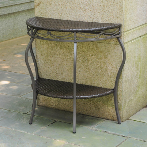 International Caravan Valencia Resin Wicker/Steel Two Tier Half Moon Wall Table - Chocolate - Other Tables