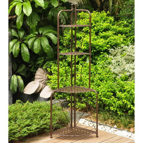 International Caravan Mandalay Iron Folding Corner Bakers Rack - Antique Black - Shelves & Cases