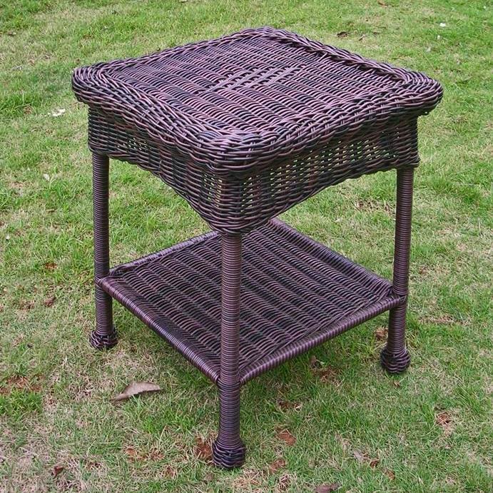 International Caravan PVC Resin and Steel Outdoor Side Table - Antique Pecan - Outdoor Furniture