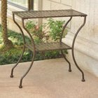 International Caravan Mandalay Iron Rectangular 2 Tier Table - Rustic Brown - Outdoor Furniture