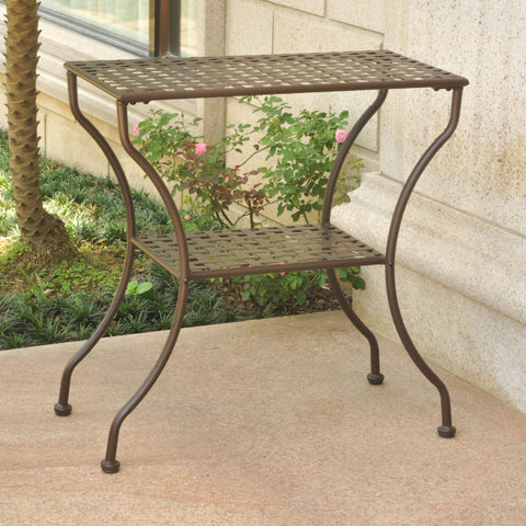 International Caravan Mandalay Iron Rectangular 2 Tier Table - Antique Black - Outdoor Furniture