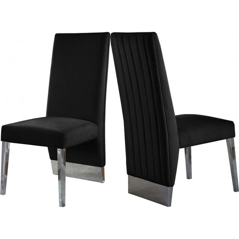 Meridian Furniture Porsha Velvet Dining Chair Set of 2 - Black - Dining Chairs