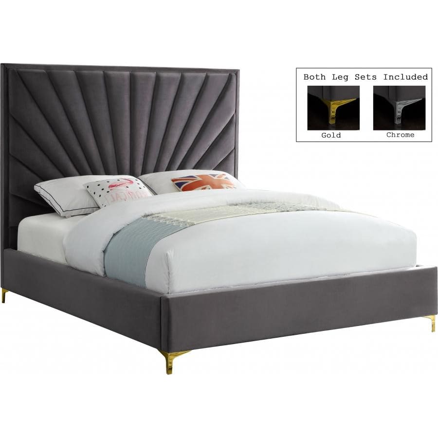 Meridian Furniture Eclipse Velvet King Bed - Grey - Bedroom Beds