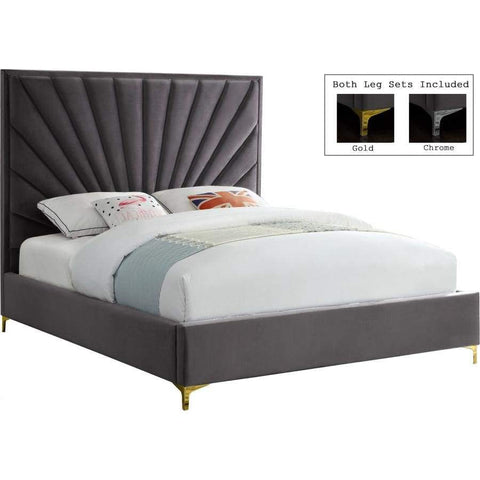Meridian Furniture Eclipse Velvet Queen Bed - Grey - Bedroom Beds