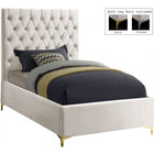 Meridian Furniture Cruz Velvet Twin Bed - Cream - Bedroom Beds