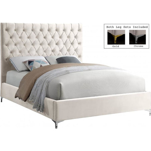 Meridian Furniture Cruz Velvet King Bed - Cream - Bedroom Beds