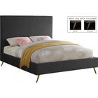 Meridian Furniture Jasmine Velvet Queen Bed - Grey - Bedroom Beds