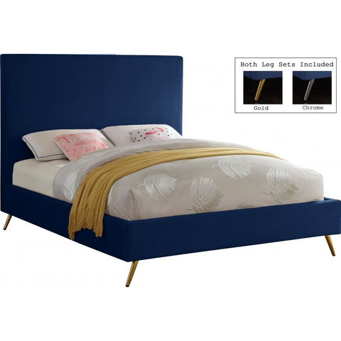 Meridian Furniture Jasmine Velvet King Bed - Navy - Bedroom Beds